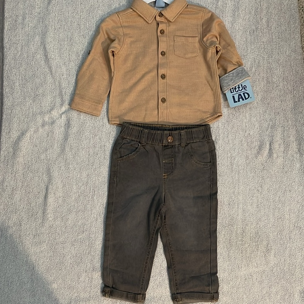 Little Lad Boy’s Matching Set Of Pants & Long Sleeve Shirt Size 12 Months NWT
